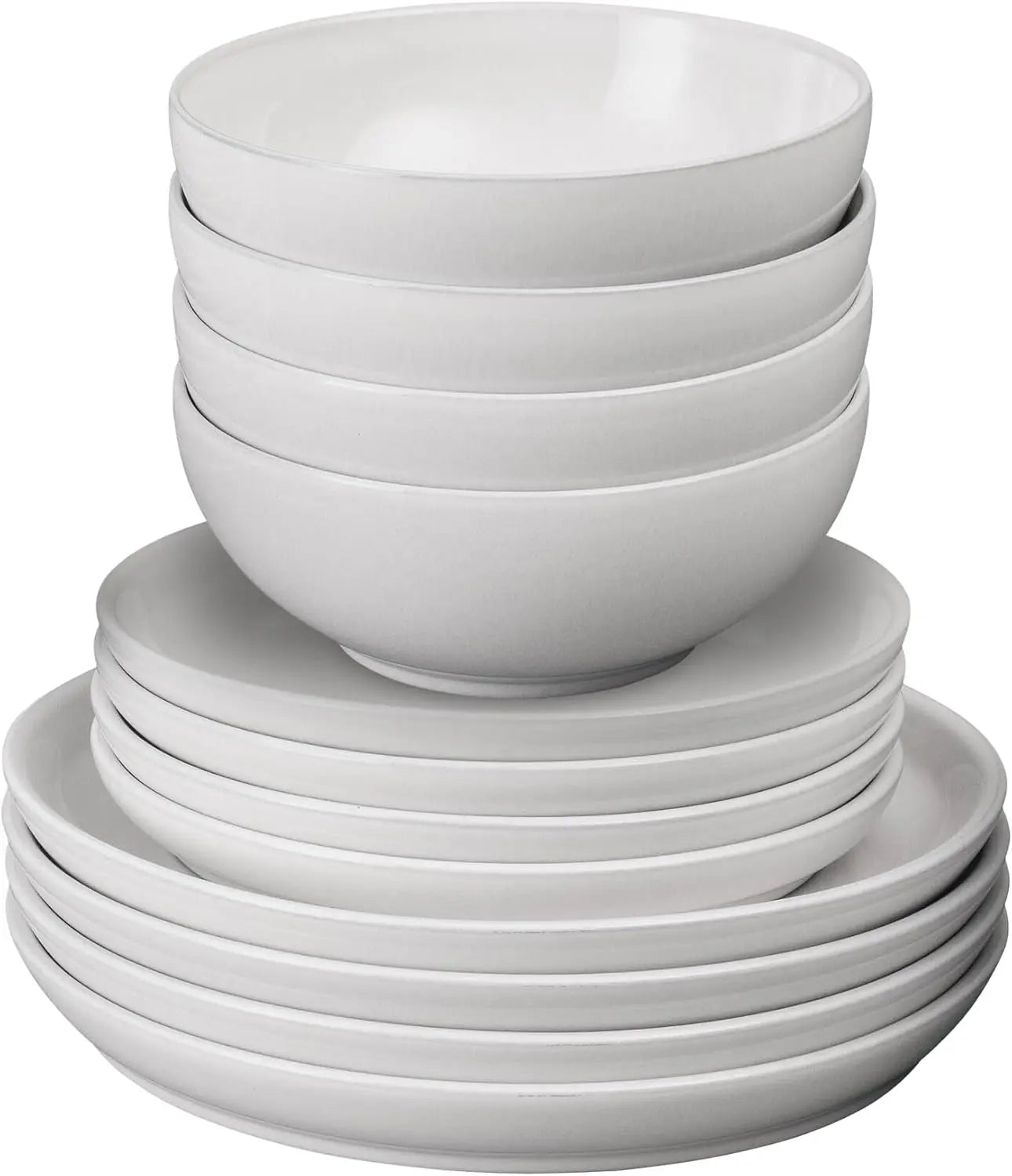 Stone White Dinner Set For 4-12 Piece Simple Ceramic Stoneware Tableware Set -Dishwasher Microwave Oven Safe -Scratch Resistant