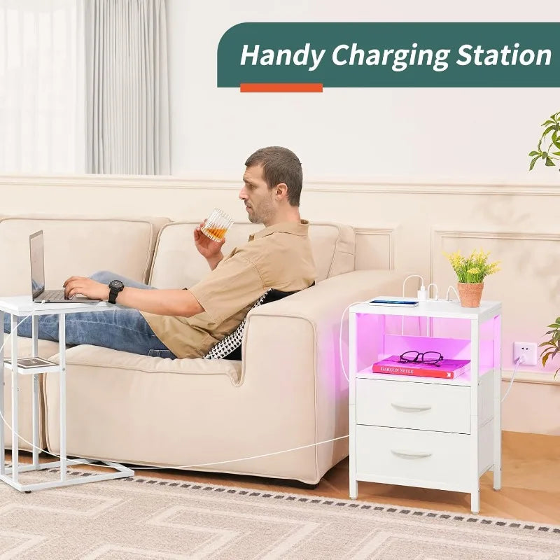 Nightstand with charging station, Nightstand with USB ports and sockets, Small nightstand, Bedside table
