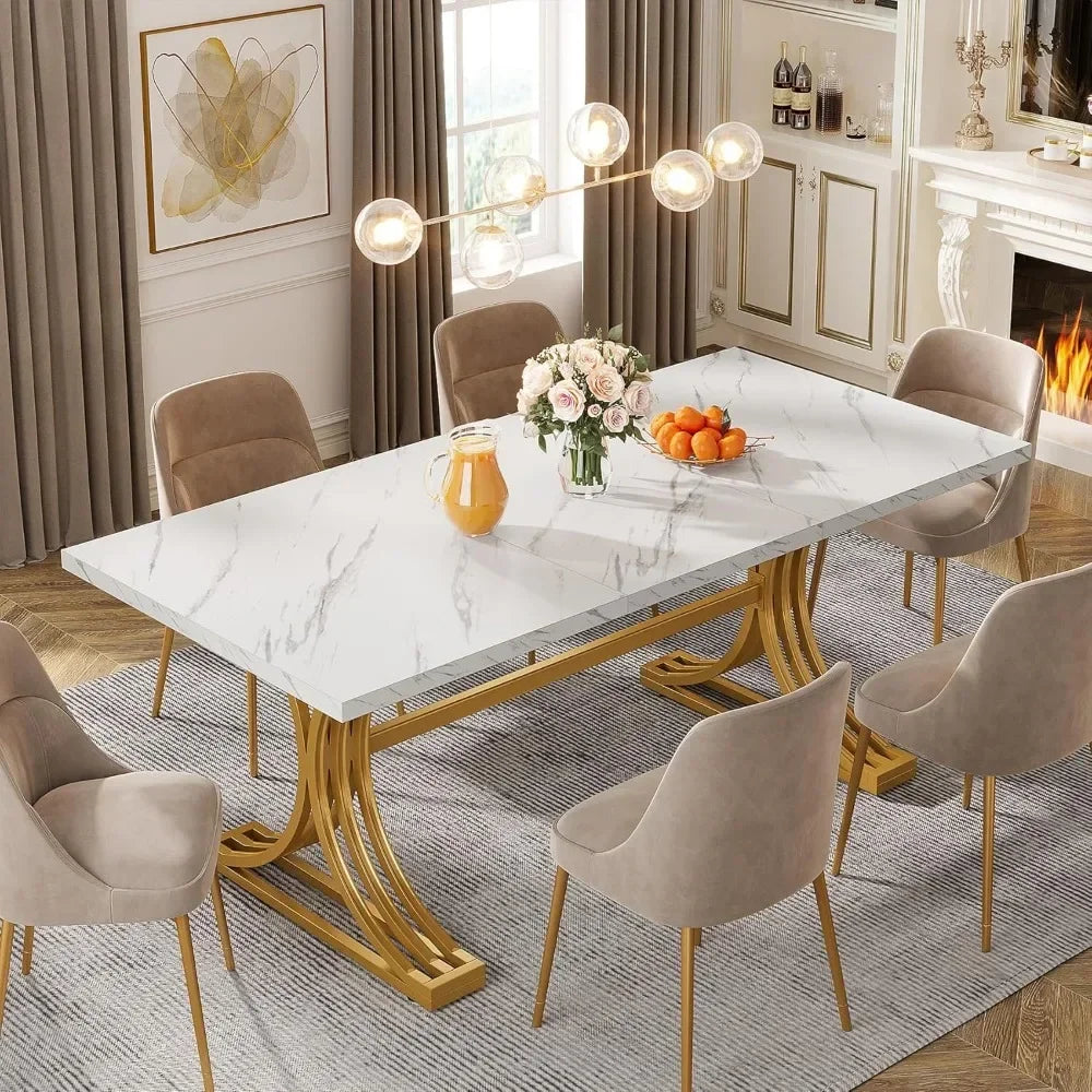 Dining Table 63-Inch Reangular  for 4 to 6, Modern Kitchen Table with Stylish Metal Legs, Large Dinner Tables for Dining Room