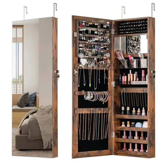 43.5" Jewelry Mirror Cabinet w/ Full-length Mirror & Interior Makeup Mirror