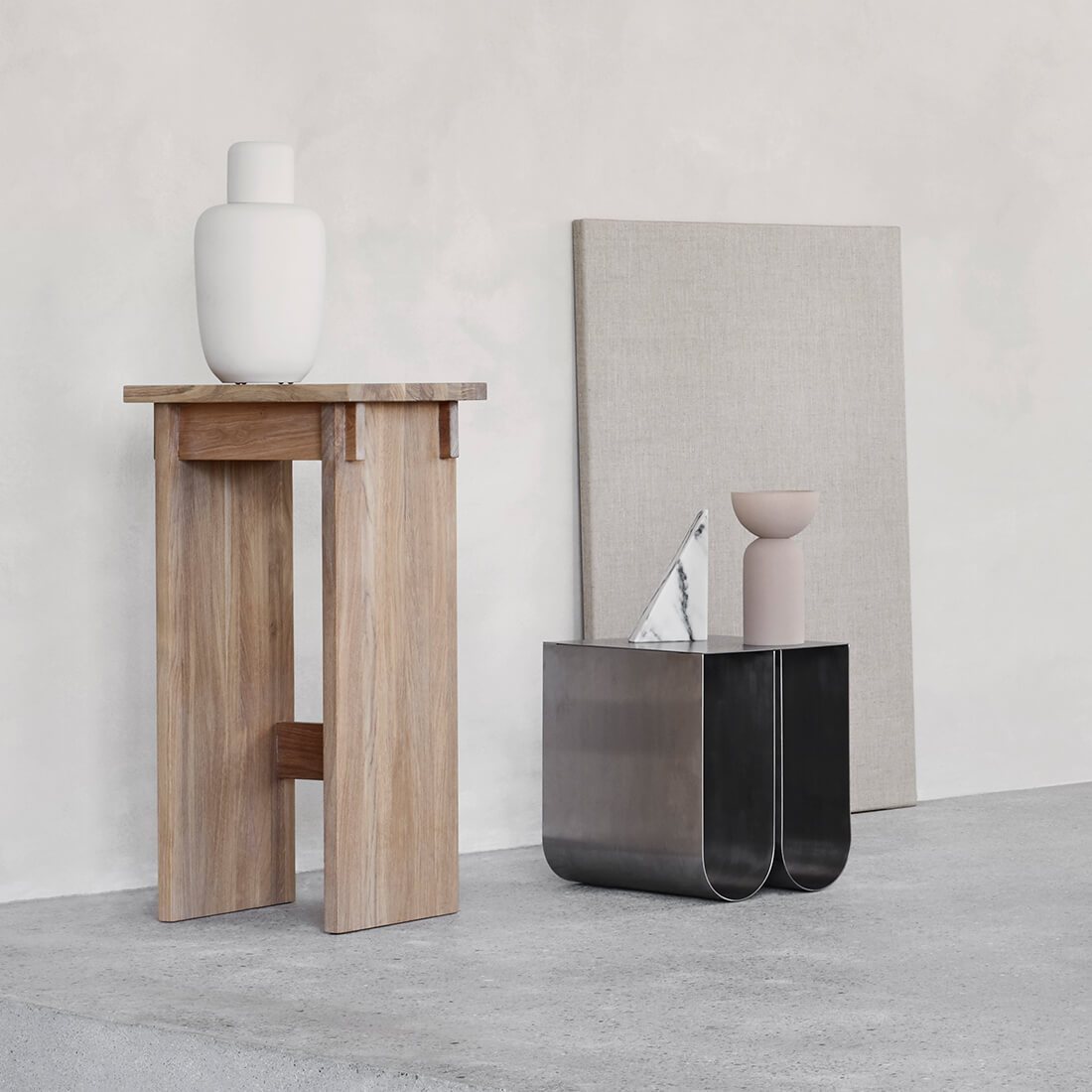 Curved Side Table by Kristina Dam Studio – Sculptural Minimalist Design with Practical Storage