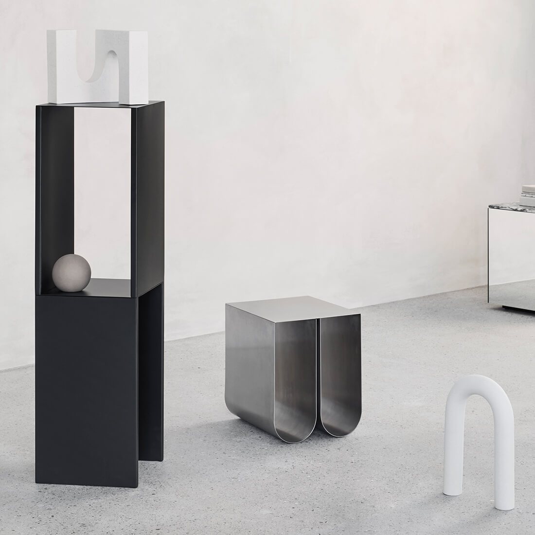 Curved Side Table by Kristina Dam Studio – Sculptural Minimalist Design with Practical Storage