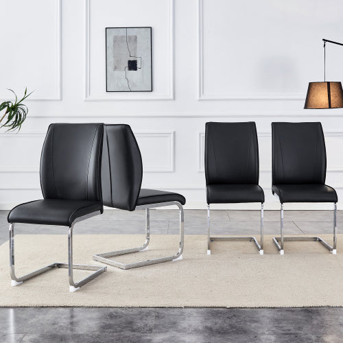 Luxury Simple Arch Chair - Set of 4 Dark Gray PU Material High Resilience Dining Chair with Arched Metal Silver Leg.Crazy Horse Texture PU Dining Chairs.